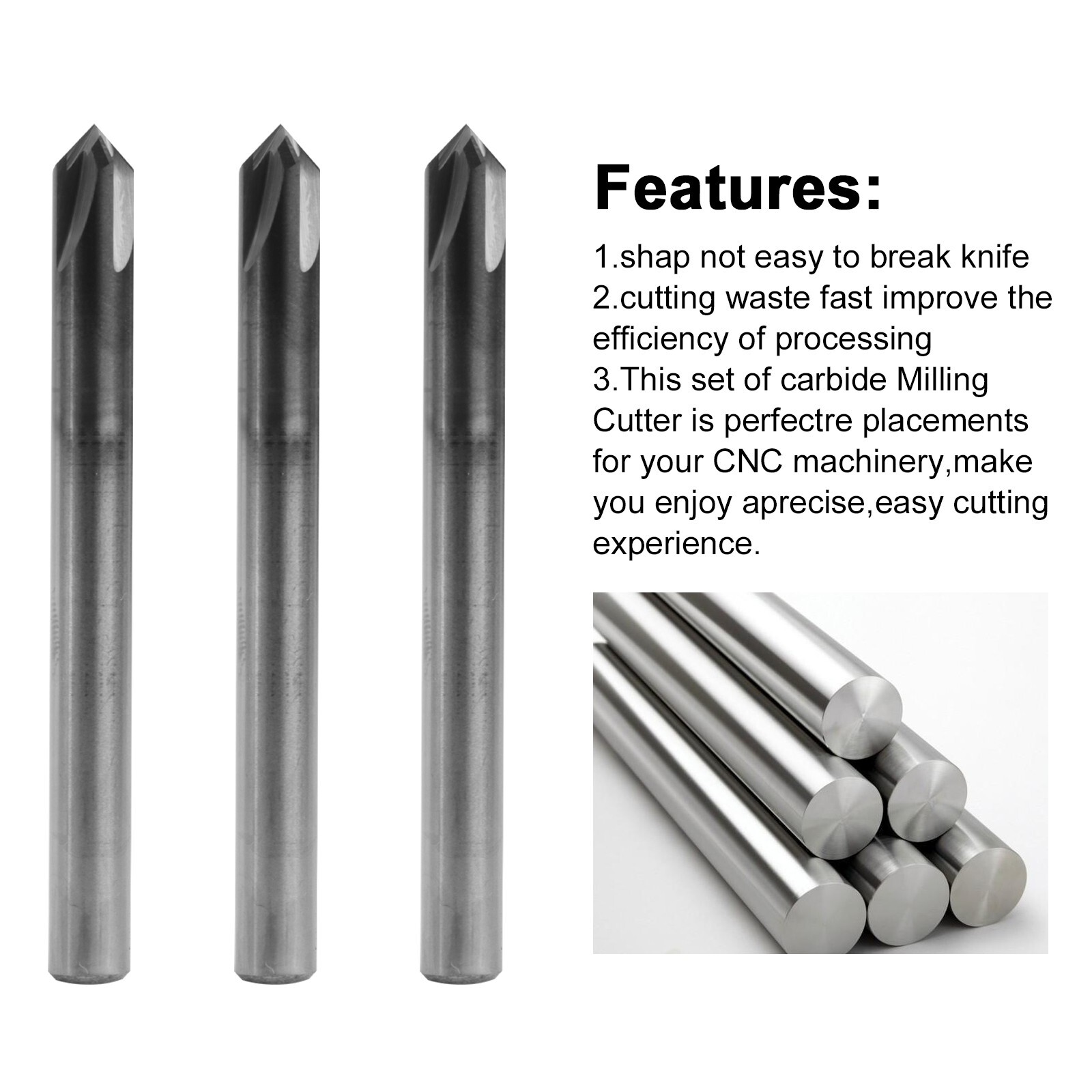 10PCS 1/4" 4 Flute 90 Degree Carbide Chamfer Mills - Single End - AlTiN Coated