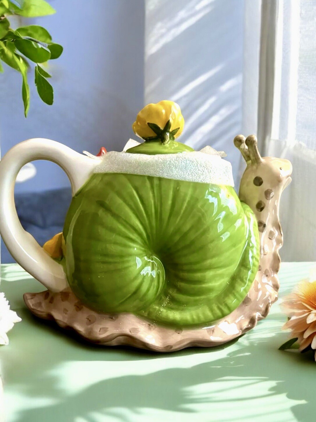 Blue Sky Clayworks Snail With Mushrooms & Flowers Teapot NEW Auth Retailer