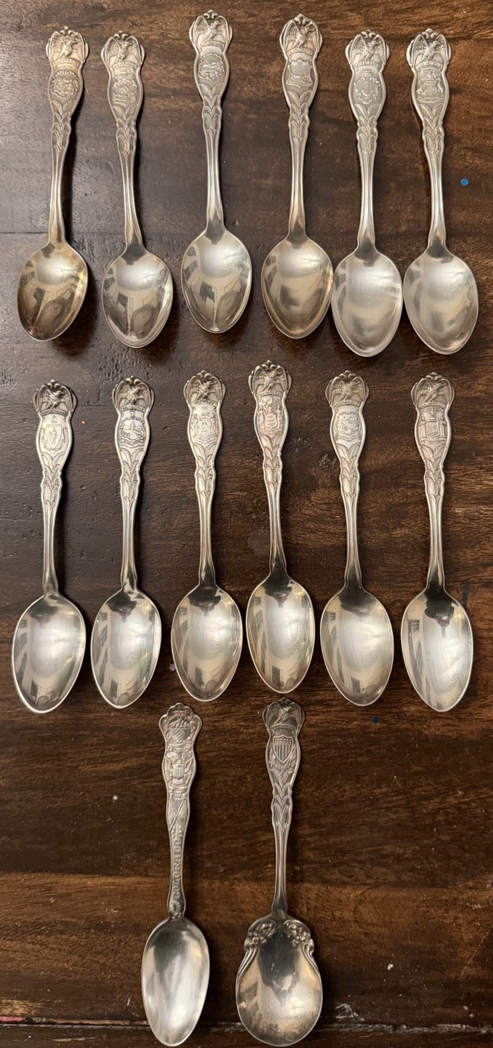14x Vintage Souvenir Spoons US Collectible 6” Wm Rogers & Son