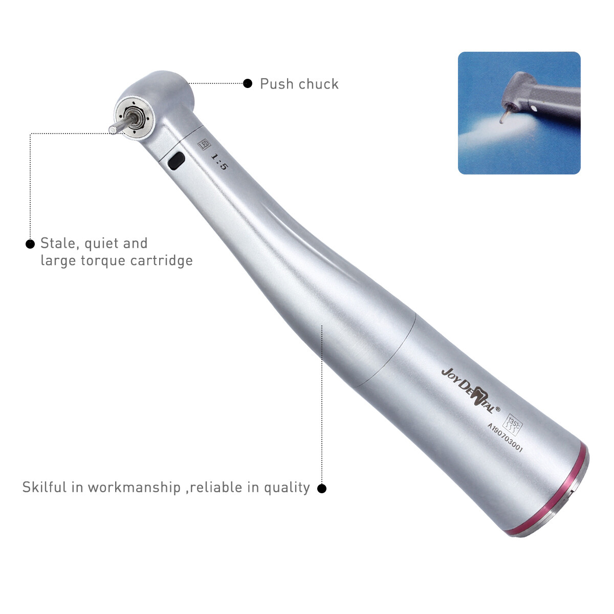 Dental 1:5 Increasing Contra Angle Optic LED Handpiece Fit for Electric Motor