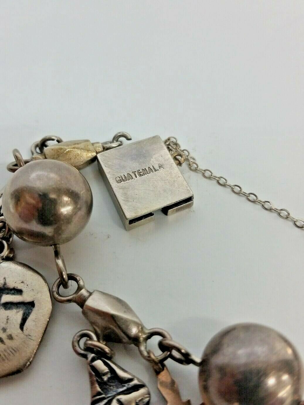 Antique Handmade Silver 900 Guatemala Charm Bracelet