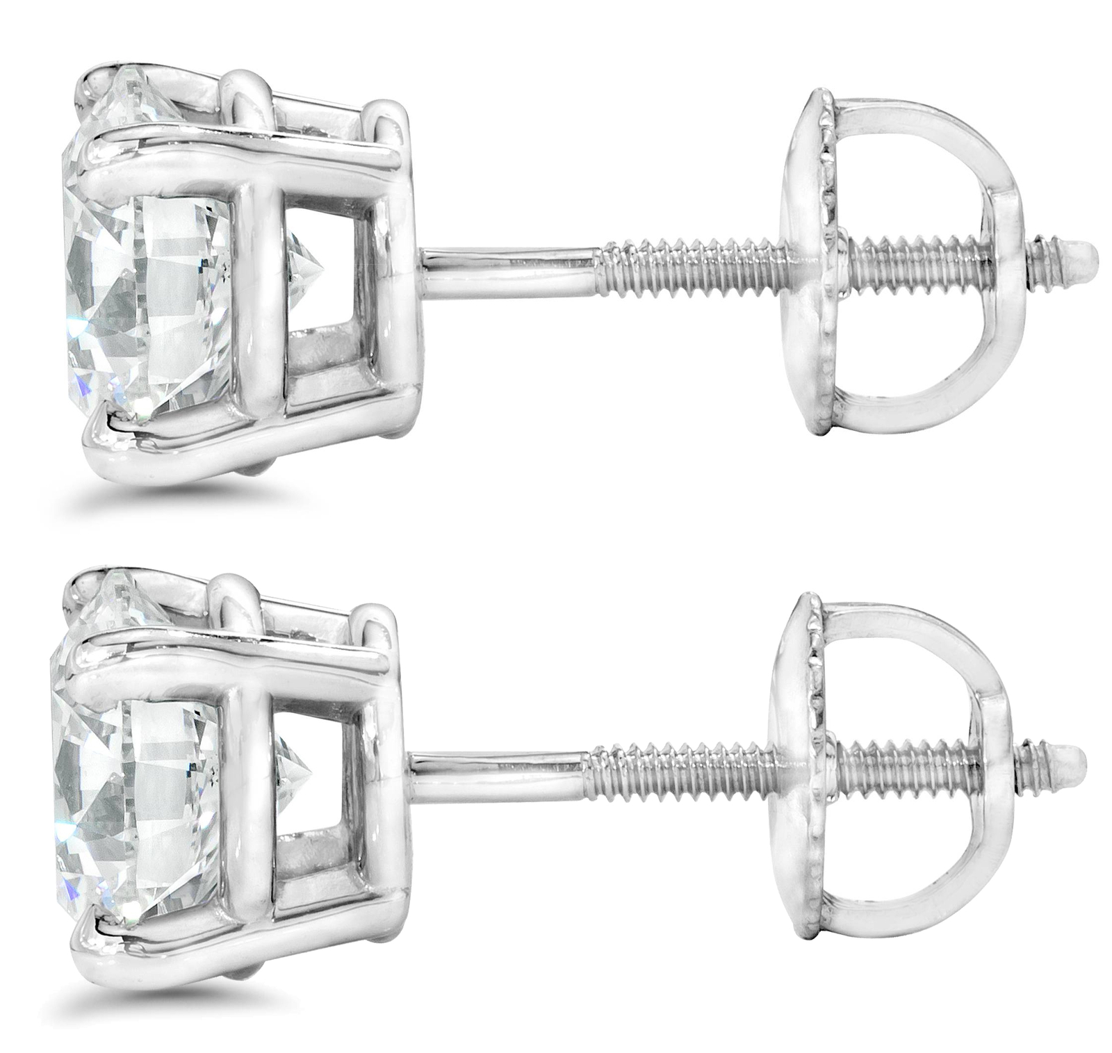 4 Ct TW Certified Diamond Screw Back Studs 14k White Gold Lab Grown (GH,VS2-SI1)