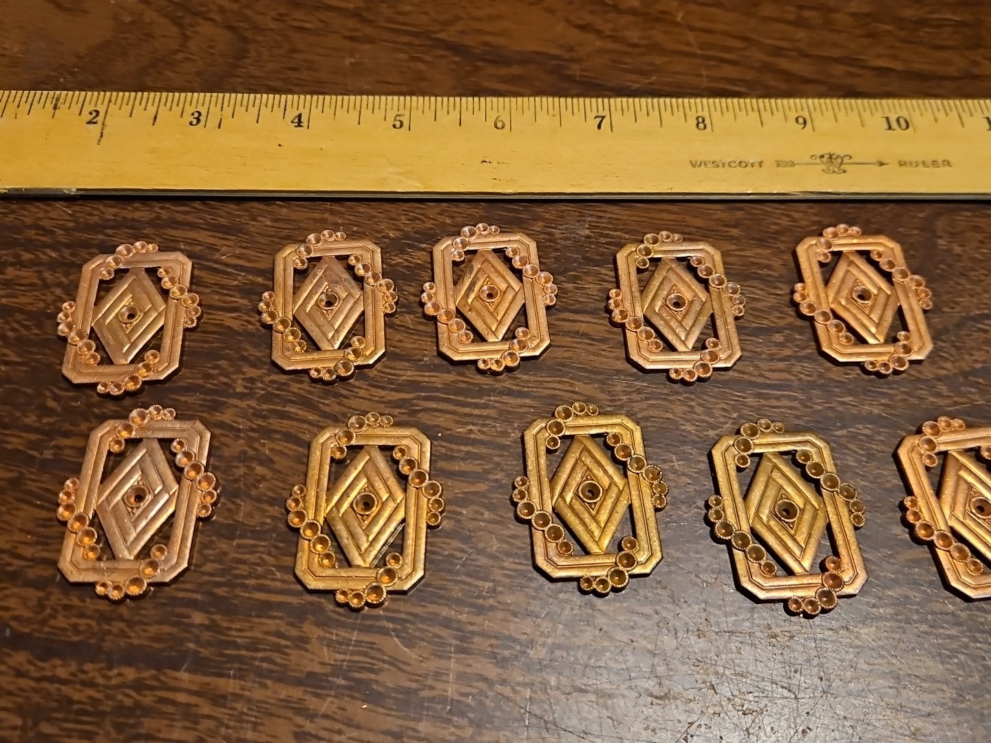 Lot Of 10 Studded Frame France Vintage 60s Brass Stampings Findings Jewelry