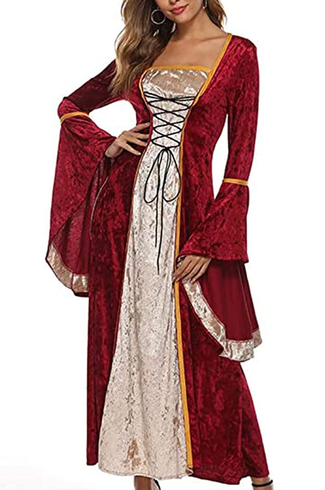 YEAXLUD Womens Renaissance Medieval Costume Dress Lace up Irish Over Long Dre...