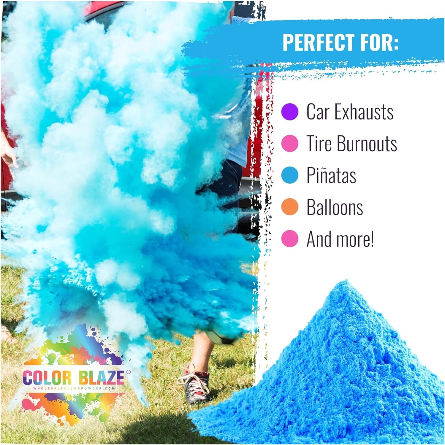 Color Blaze Gender Reveal Powder 2lbs Blue Baby Boy Party Shower (2-1LB bags)