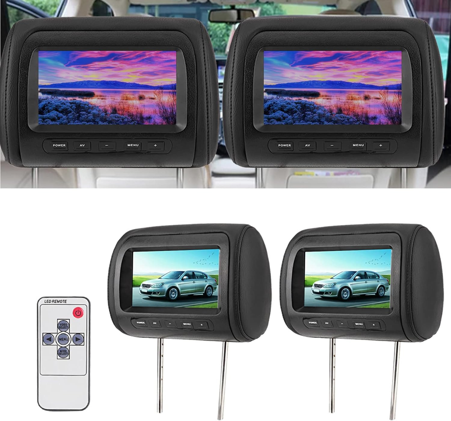 Car Tv for Back Seat, 2Pcs 7 in Control Headrest LCD Video Monitor MP5 Display B