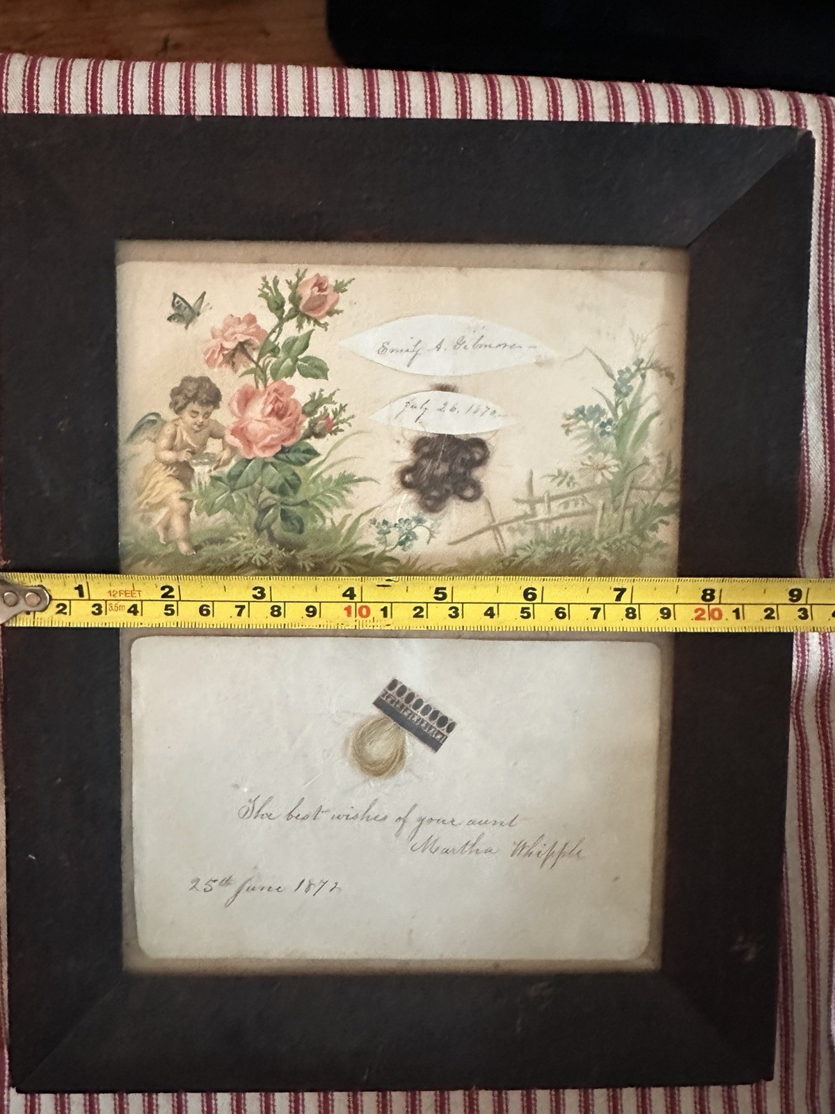 Antique Victorian Hairwork Calling Card Framed Ephemera