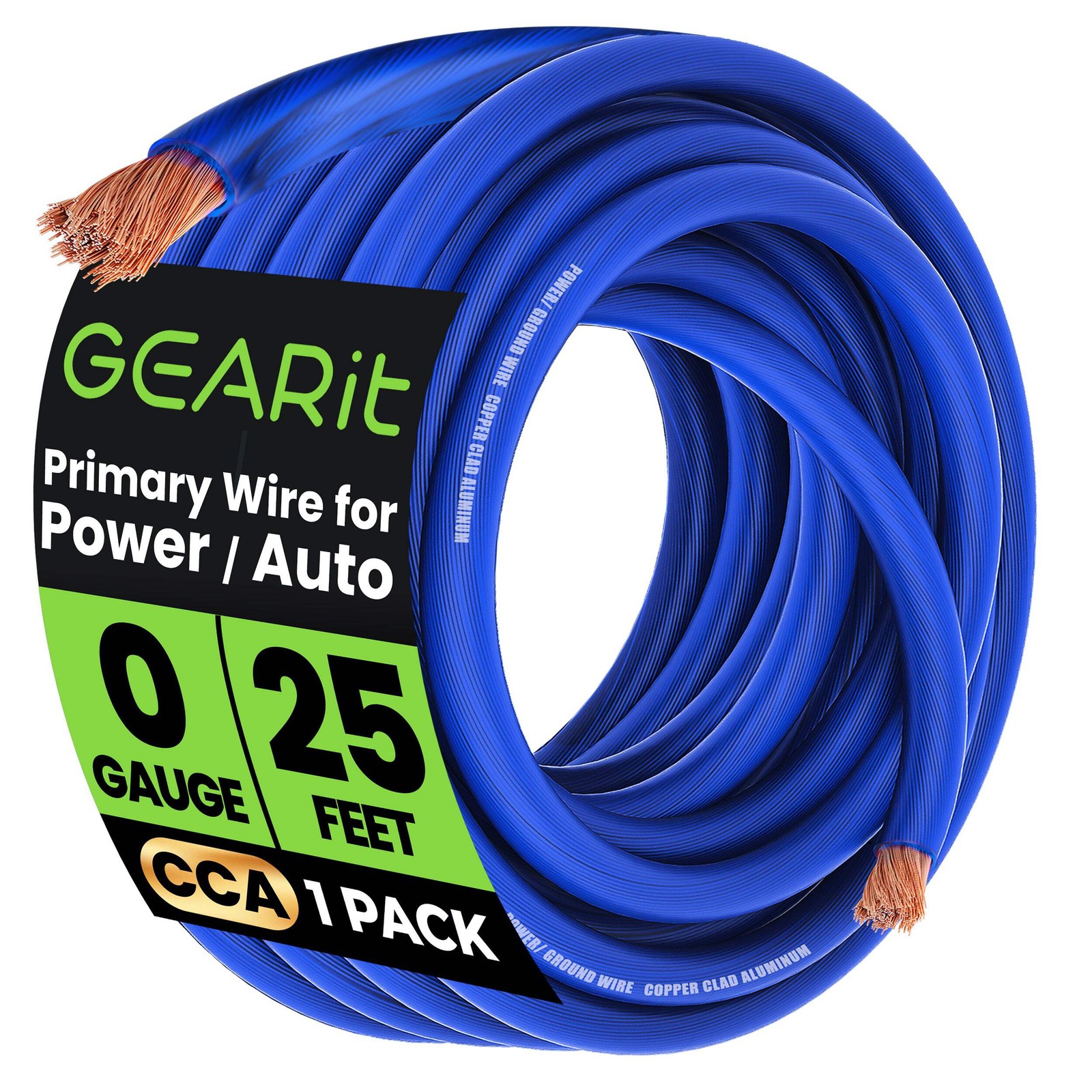 GEARit 0 Gauge 25' 50' CCA Amplifier Power / Amp Ground Wire, Black/Blue/Red.