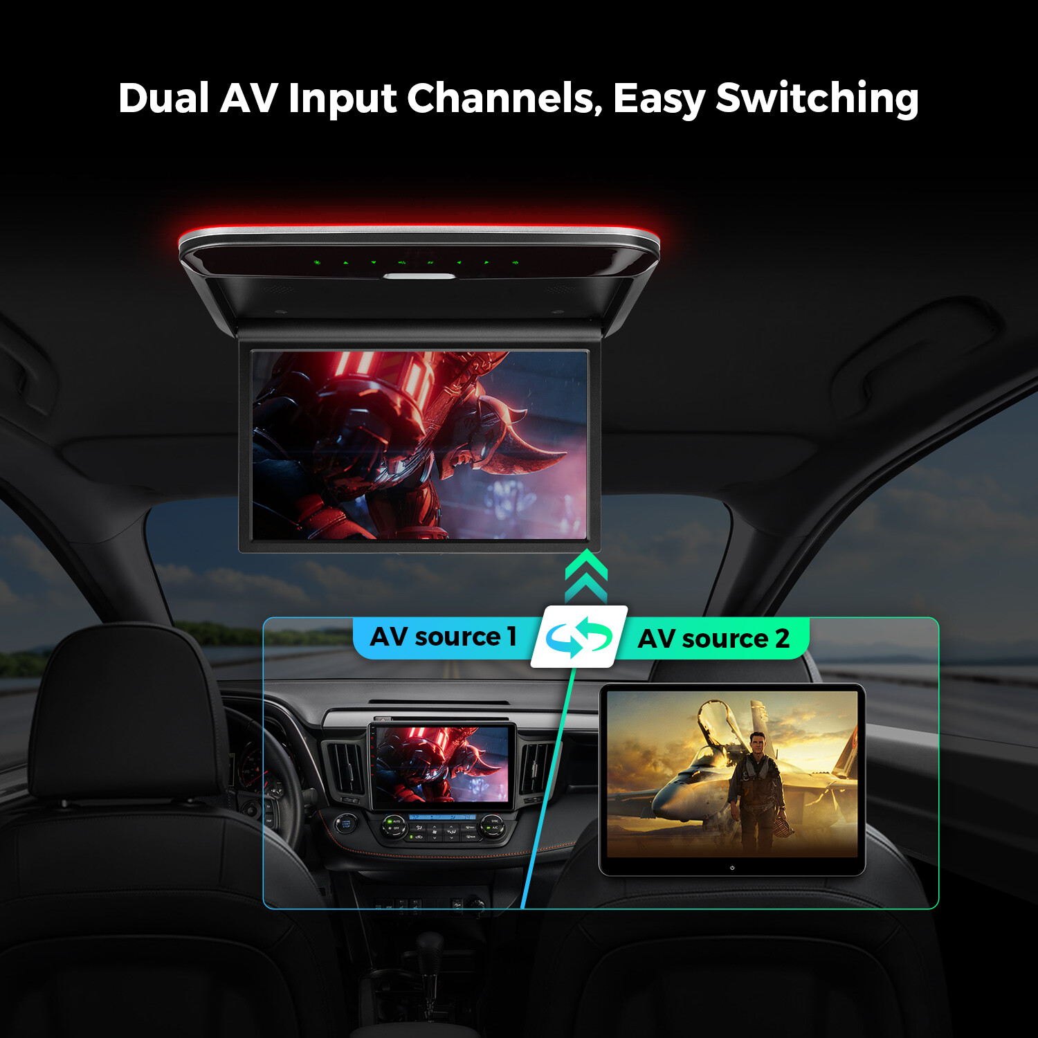 14" FHD Car TV Roof Flip Down Monitor 1080P Video Stereo Speakers HDMI AV-IN FM