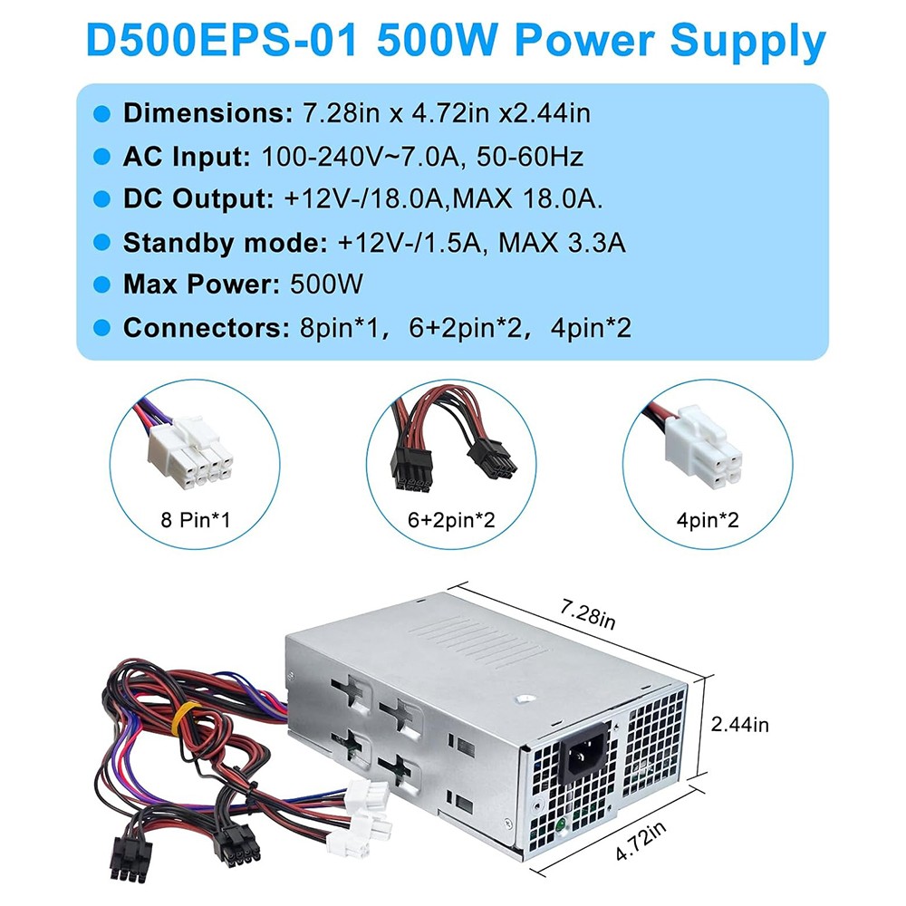 500W Power Supply For Dell Vostro Inspiron 3910 3030 D500EPS-01 DPS-500AB-58A