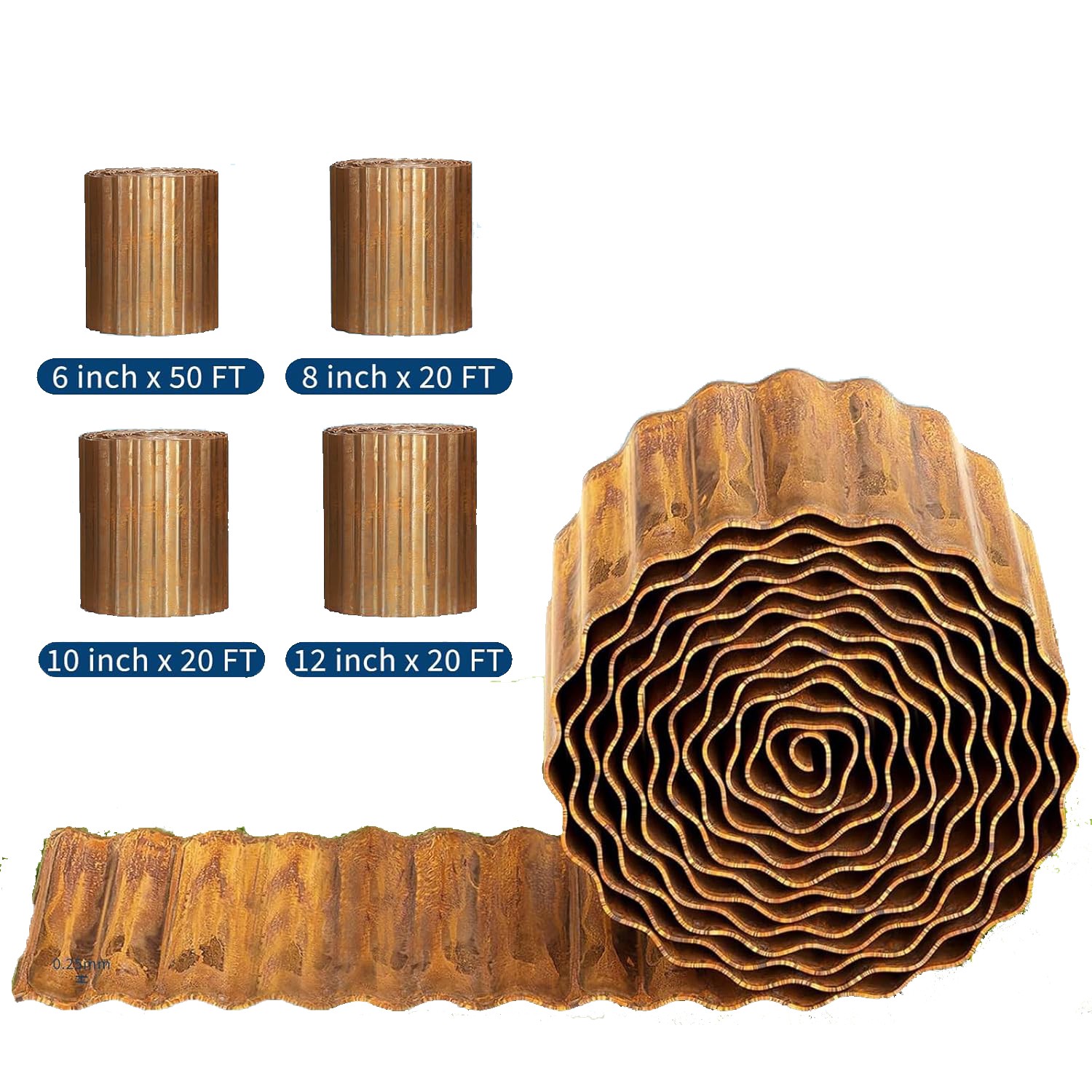 Corrugated Metal Garden Edging, Rusted Landscape Border for DIY Flower Bed Lawn