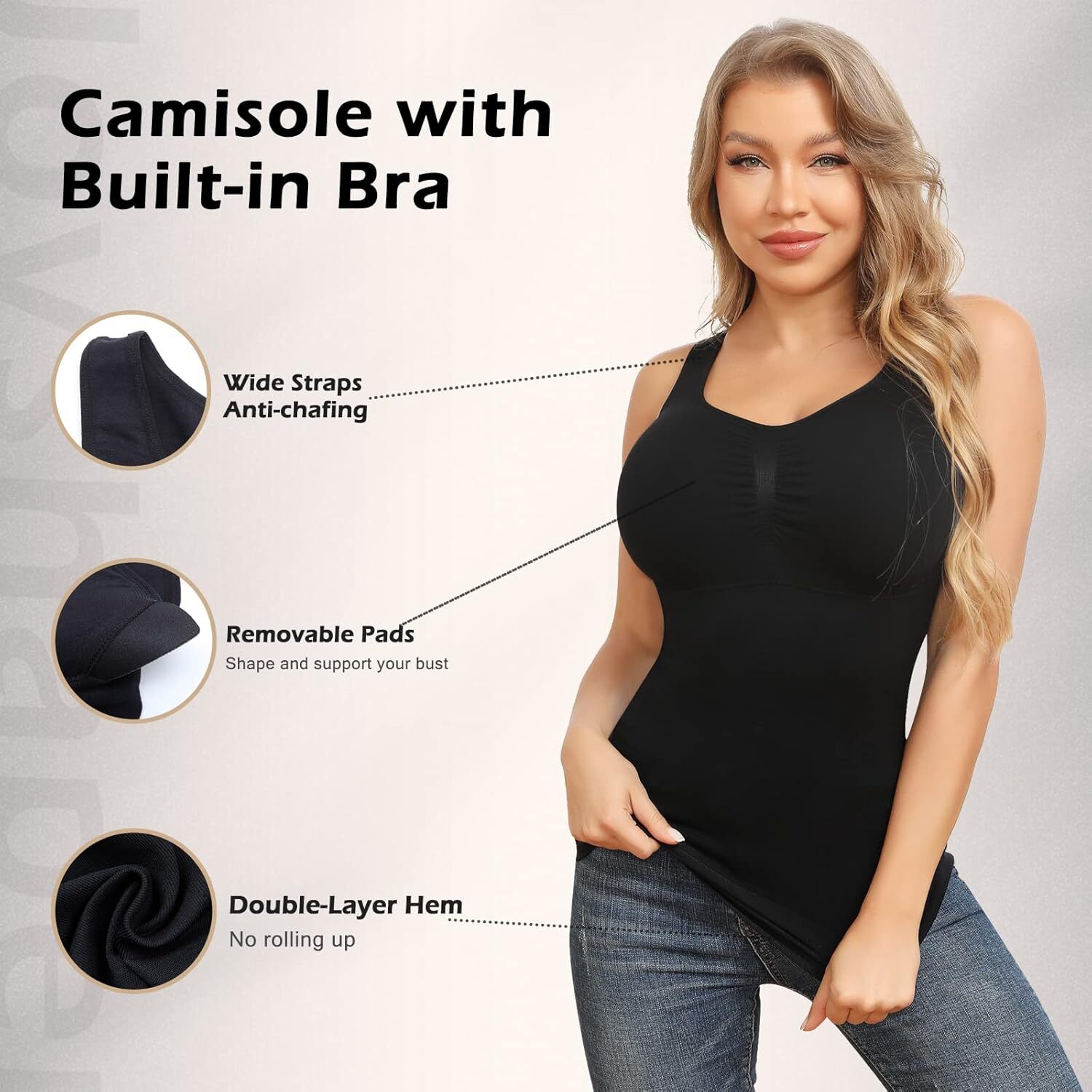 Shapewear Camisoles with Built in Bra Tummy Control Body Shaper Padded Tank Tops