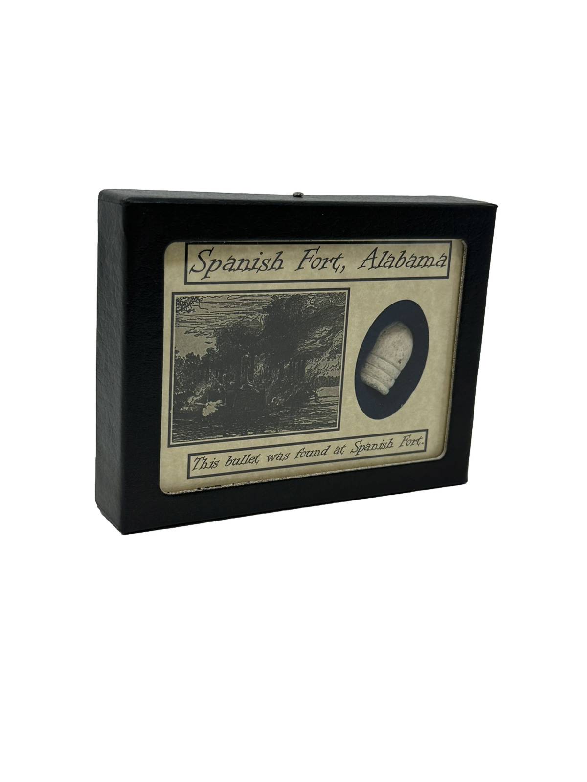 Spanish Fort Alabama Civil War Bullet in Glass Top Display Case 3 X 4” and COA