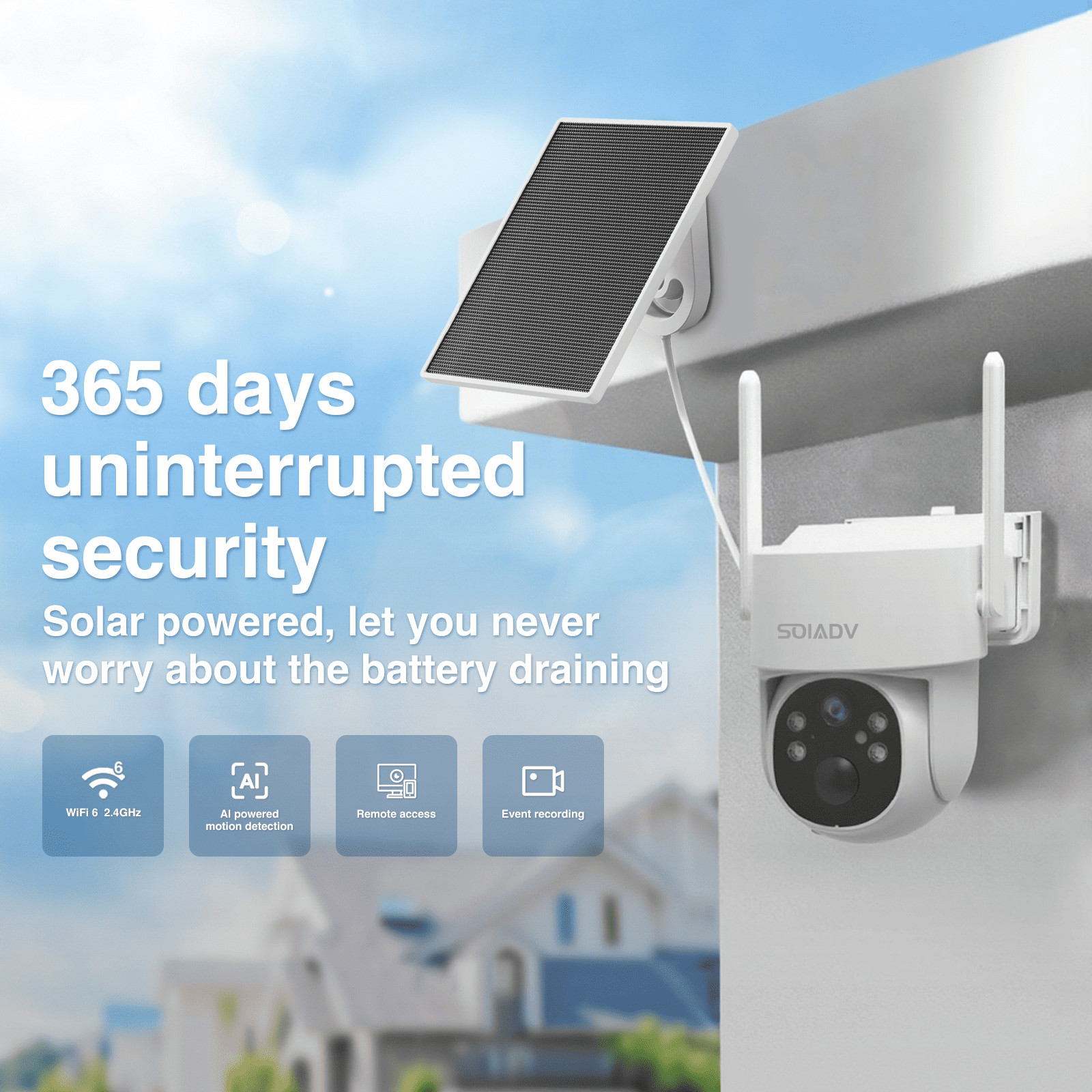 Solar Battery Powered Security Camera WiFi6 Wireless Sys PTZ 3MP Outdoor 4PACK