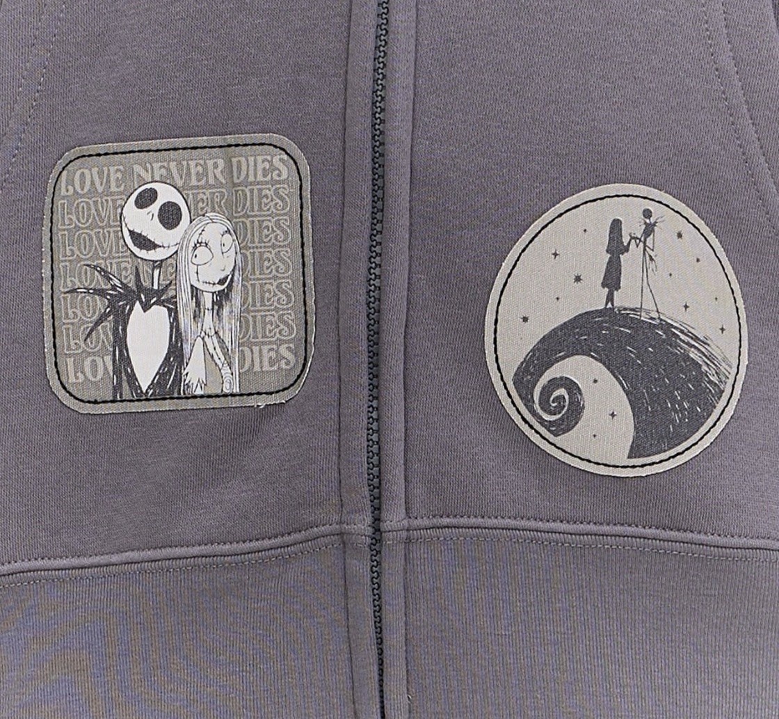 Nightmare Before Christmas Jack Sally Zip Hoodie Patch Jacket Sweatshirt L NWT