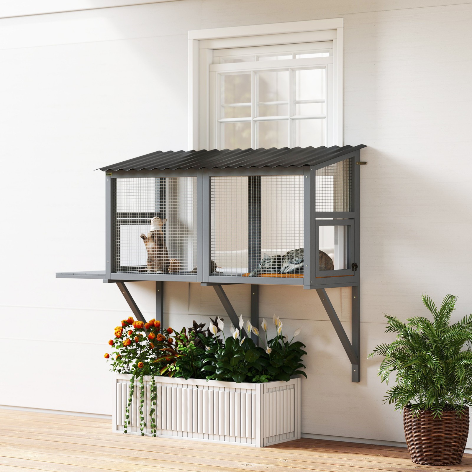 Outdoor Cat Catio, Cat Enclosure Window Perch with Jumping Platform