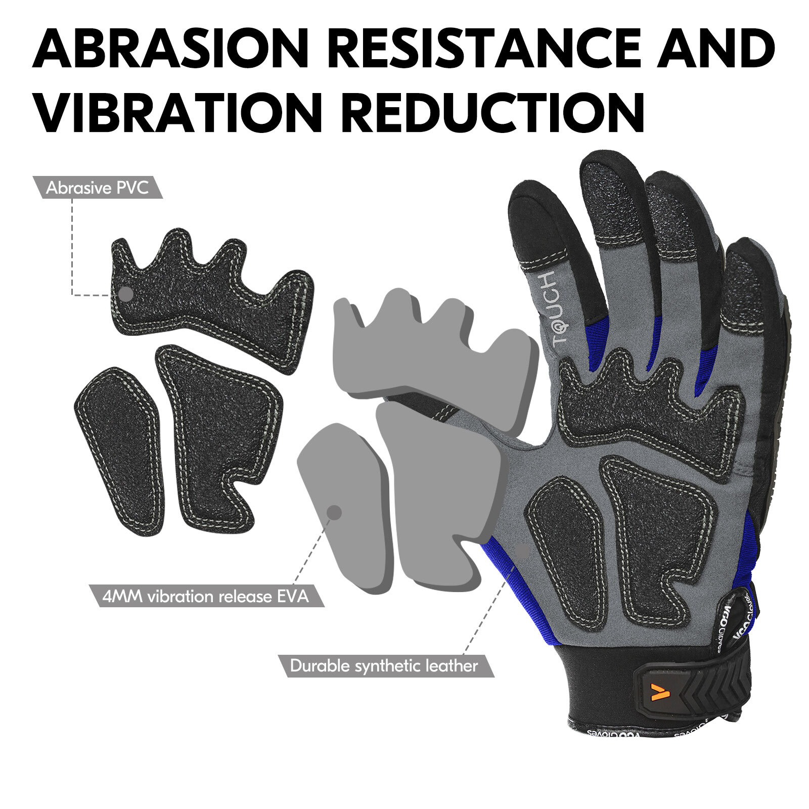Vgo 1Pair Heavy Duty Work Gloves,Mechanic Gloves Impact-Protection(Blue, SL8849)