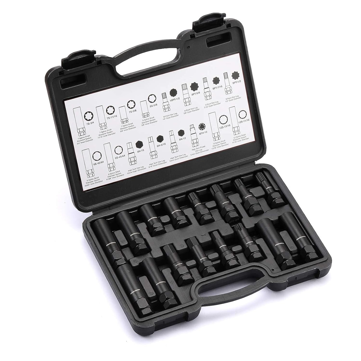16 pcs Locking Lug Nut Master Key Set of Spline Star and Hex Style Keys