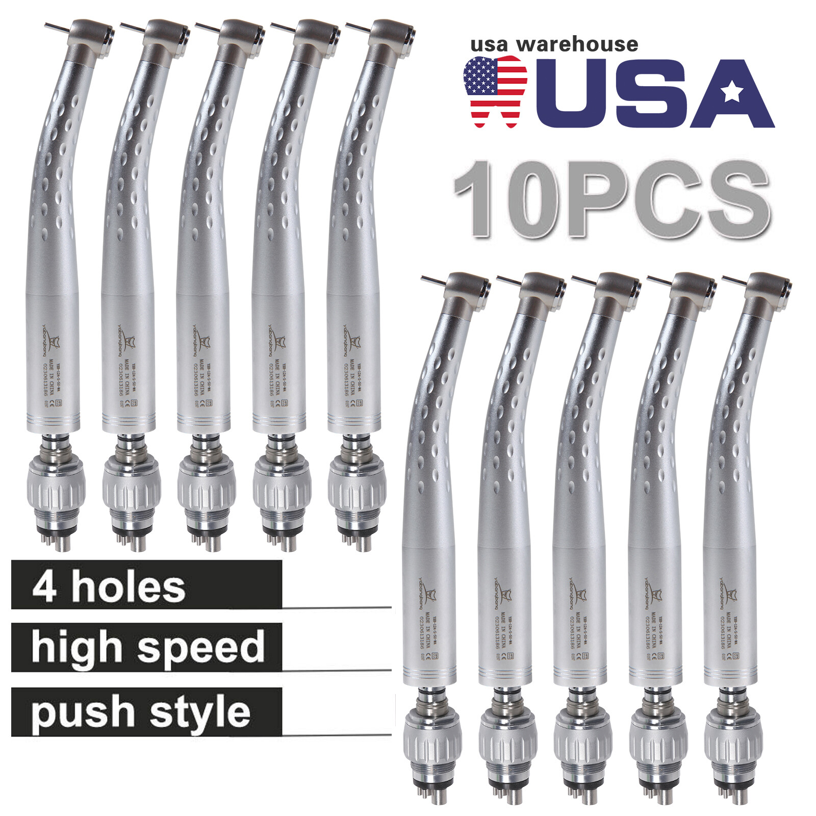 10 Pcs Dental High Speed Handpiece Standard Head Push w/ 4 Hole Coupler fit Kavo