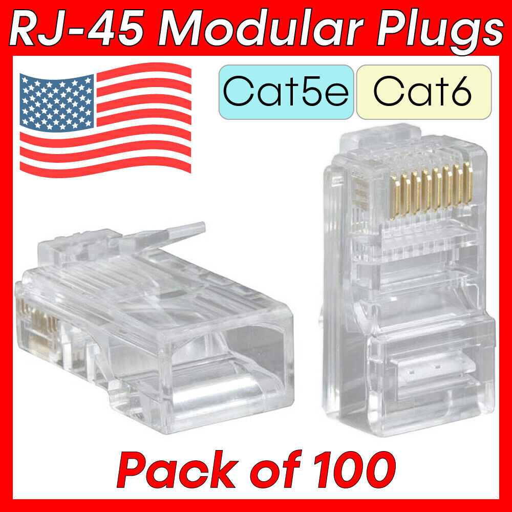 100pcs RJ45 Modular Plugs 8P8C Cat5e Cat6 Ethernet Cable Connector End Plug