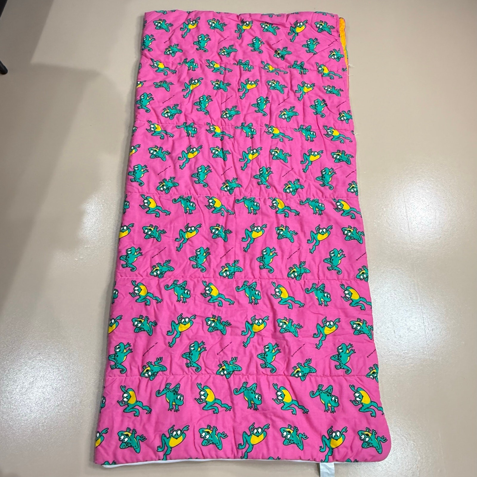 Vintage 80s 90s Pink Green Frog Sleeping Bag & Pillow Catfish Calhoun Kidcore