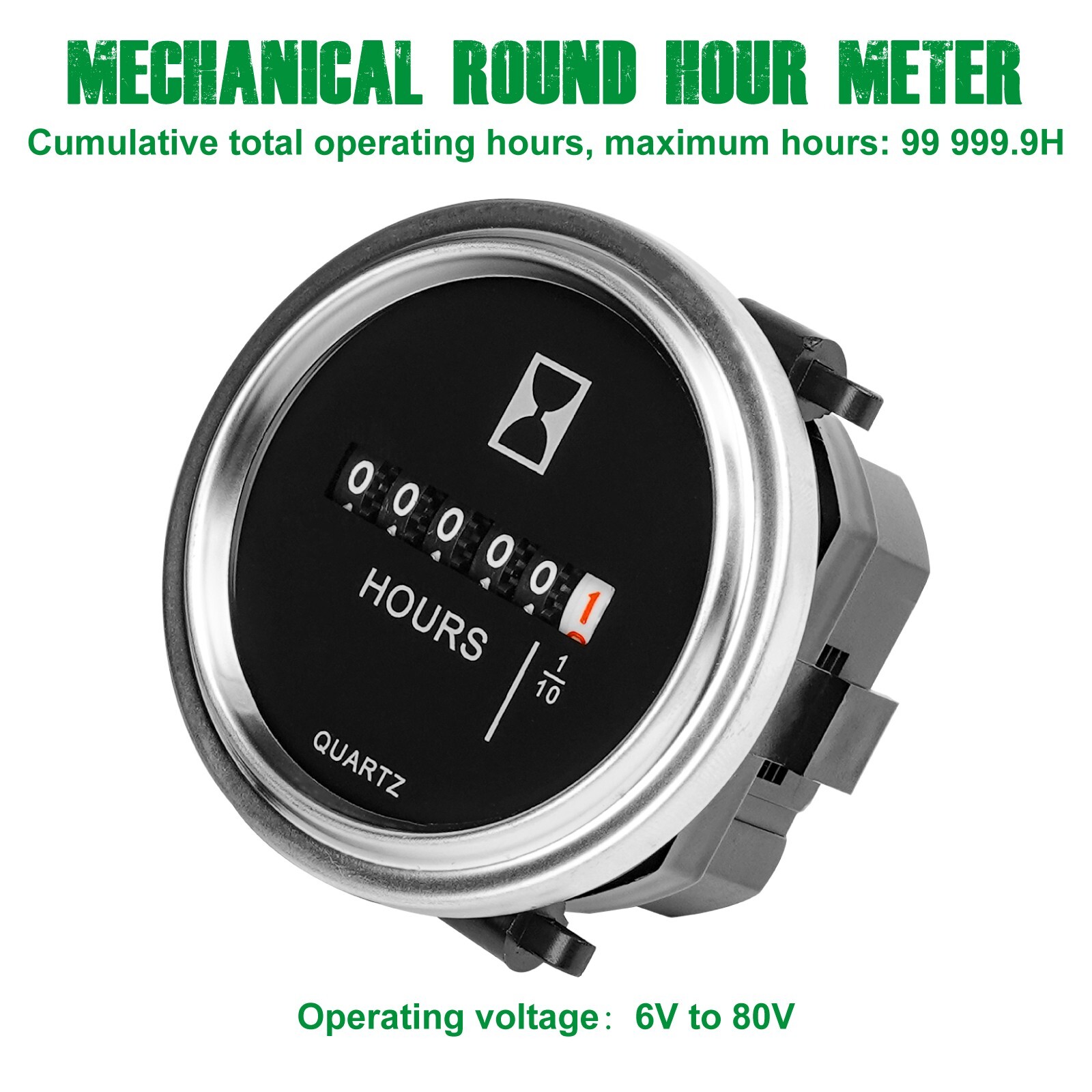 Yooreal 6V - 80V Round Hour Meter For Marine Boat Tractor Engine Waterproof