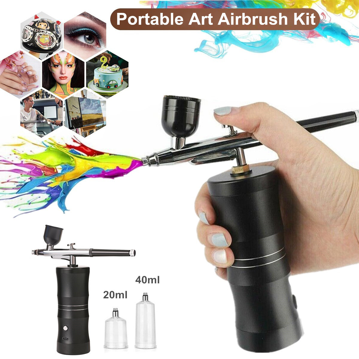 Portable Air Compressor Kit Airbrush Paint Spray Gun Nail Art Tattoo Airbrush US