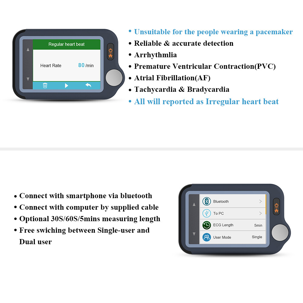 ECG EKG Monitor 30s/60s/5min Recording AI-ECG Analysis Report in App PC Software