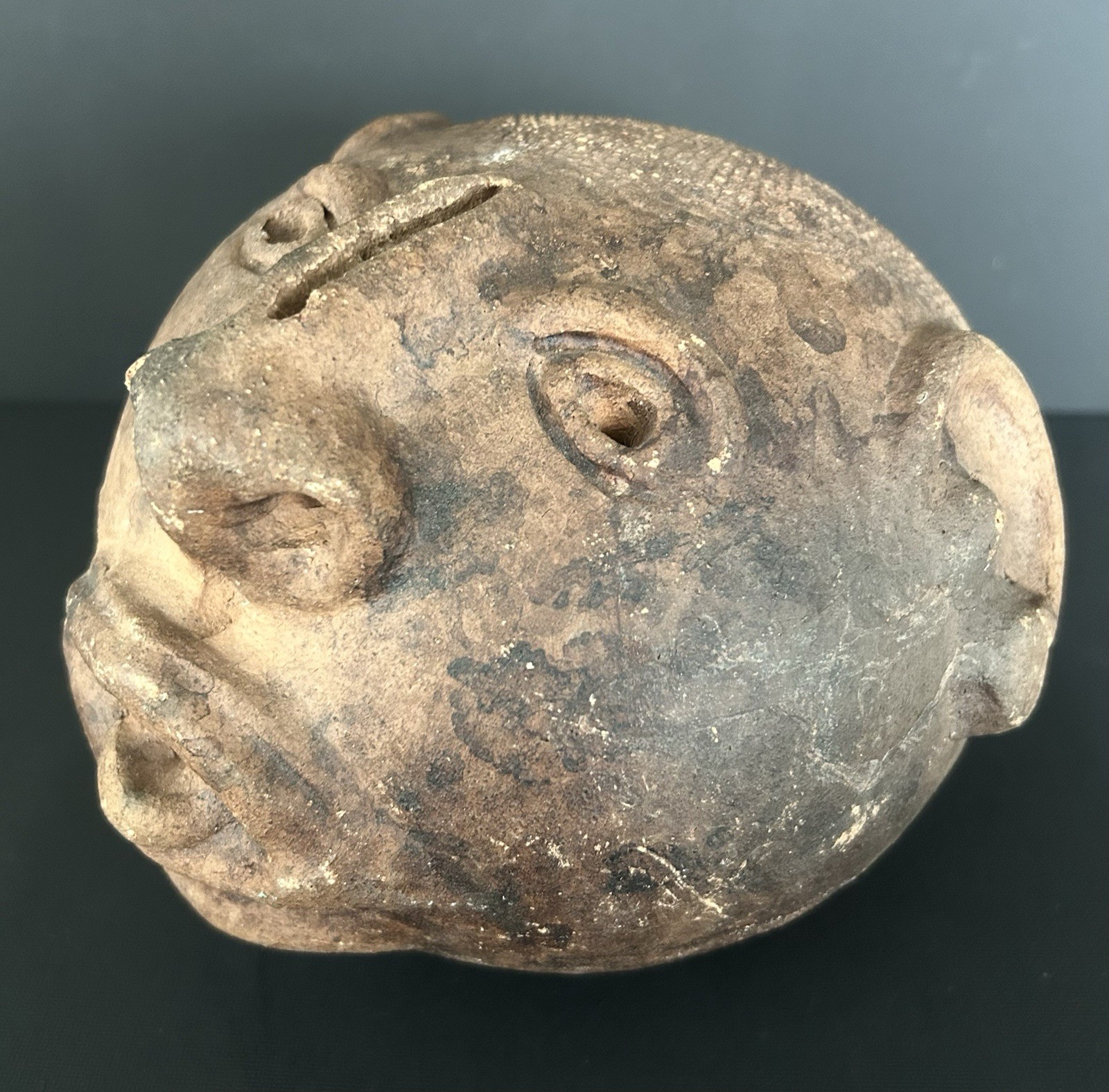 Antique Pre Columbian Clay Pottery Head Coinbank From Veracruz, Mexico 7.5”