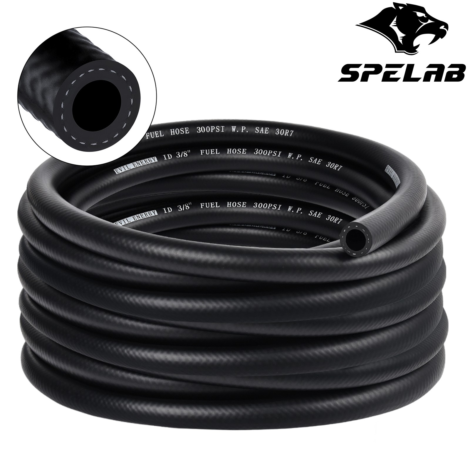 SPELAB 25FT Fuel Hose Line 3/8" ID Push Lock NBR Rubber SAE 30R7 300PSI