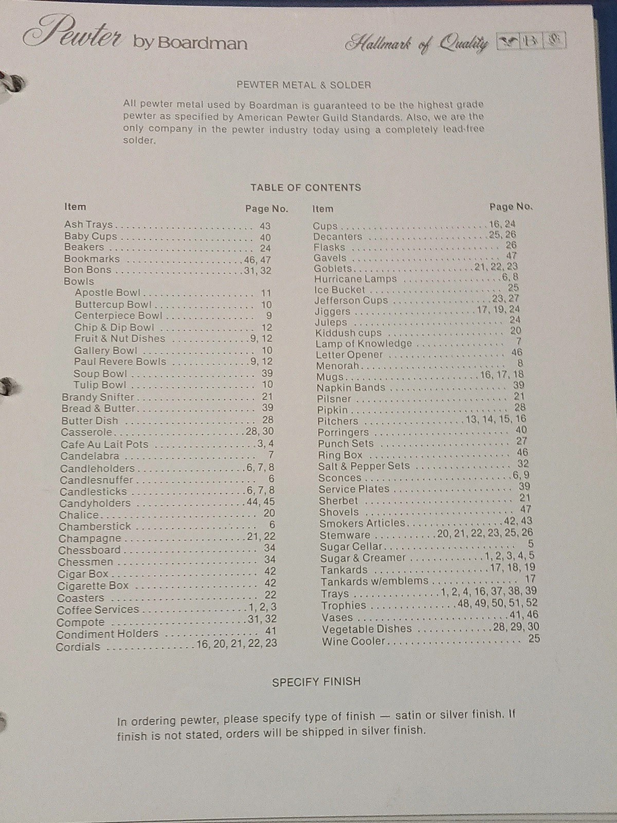 1979 J.C. Boardman Silver Pewter Dealer Catalog Binder Sterling Hollowware