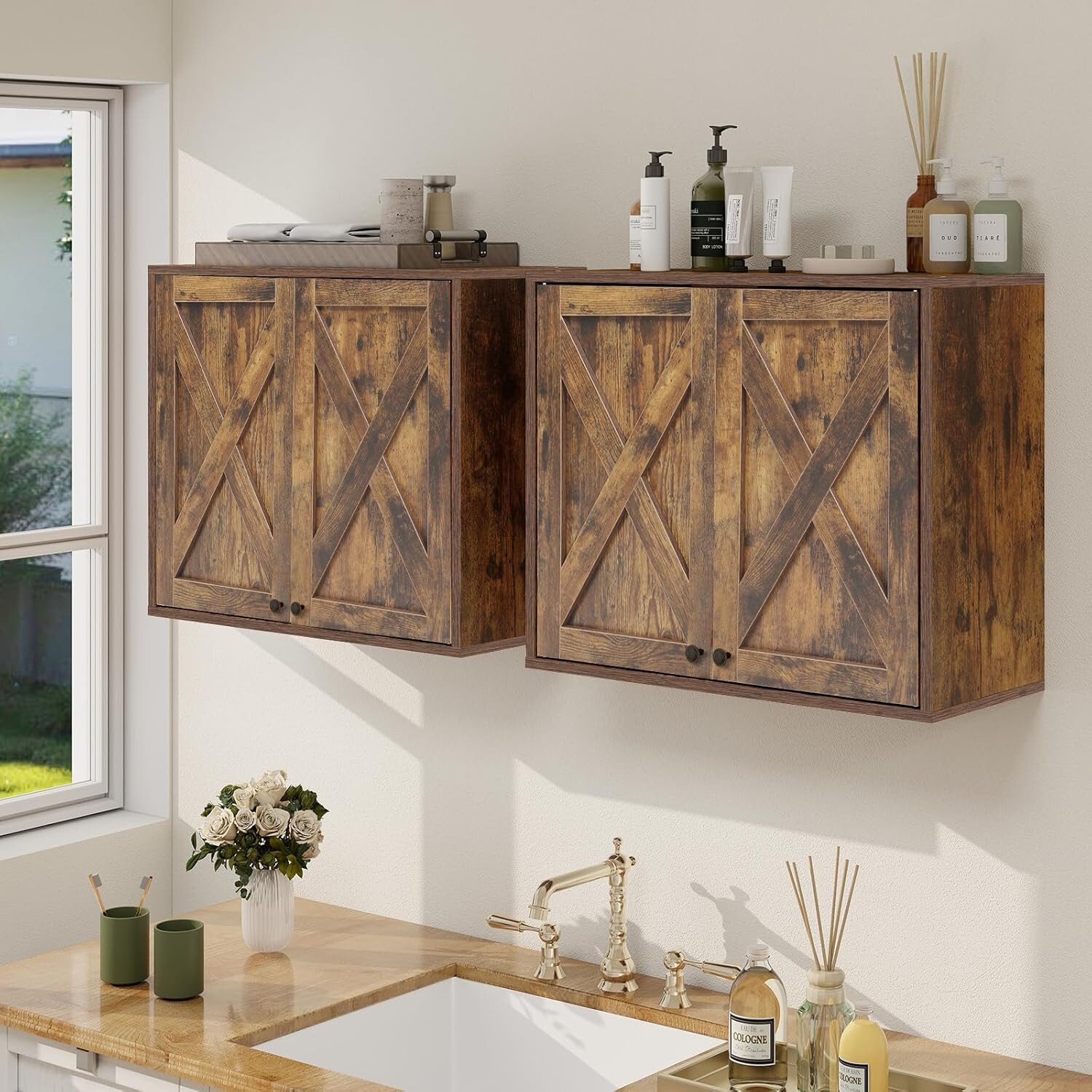 Wall Mounted Cabinet Set of 2 with Shelves | Kitchen & Laundry Storage Solution