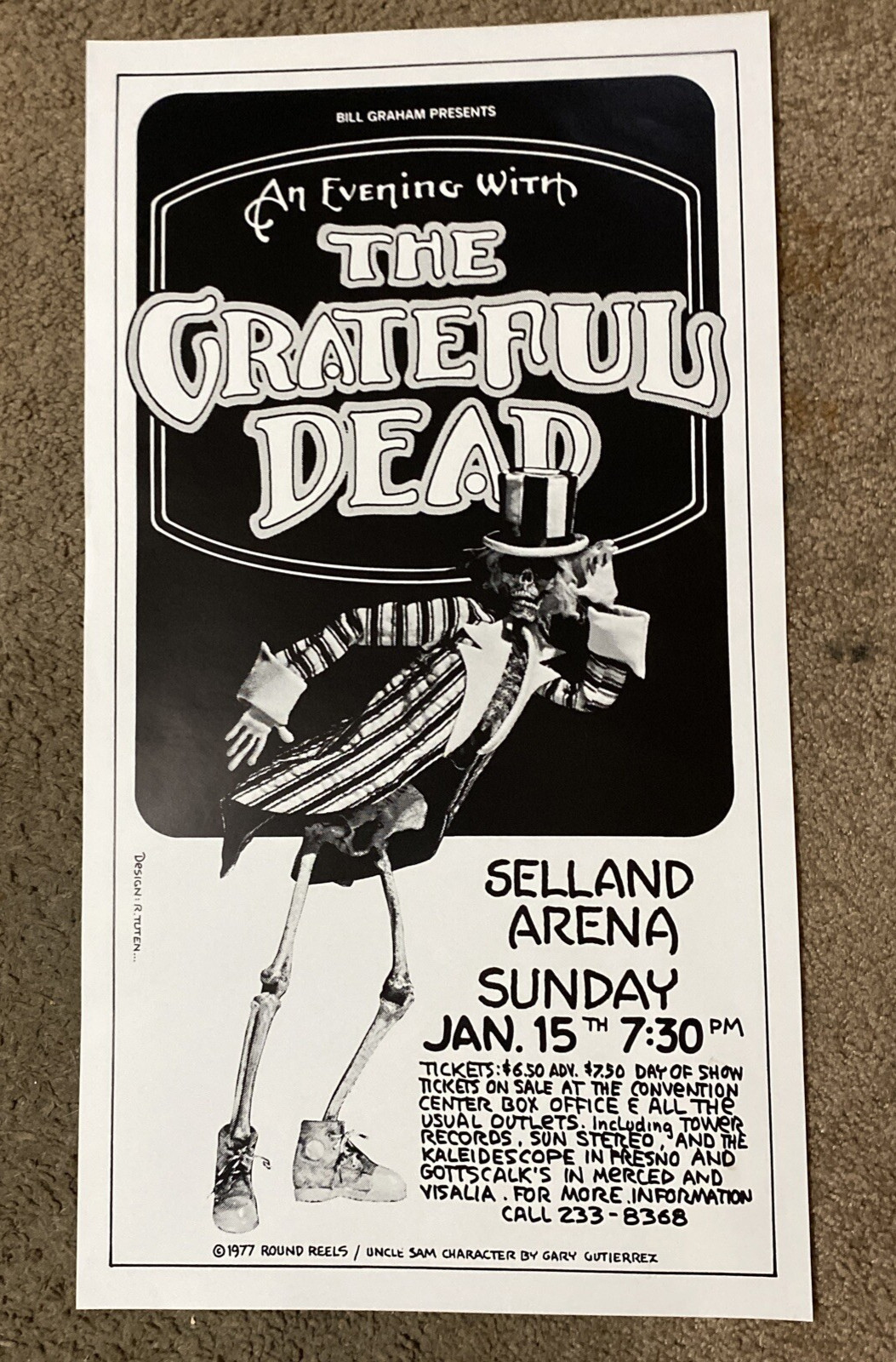 1978 Selland Arena Grateful Dead Concert 2nd Printing Poster Jerry Garcia.