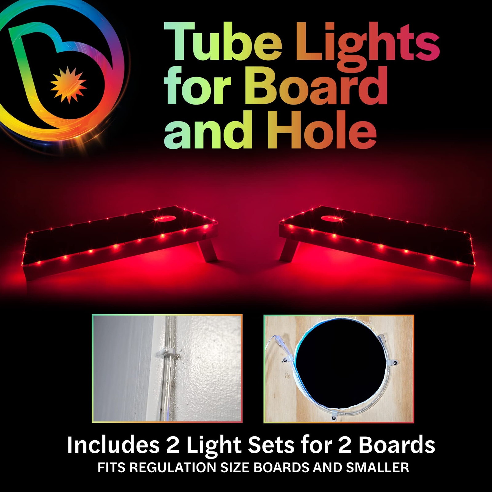 Brightz - TossBrightz Cornhole LED Light, Bean Bag Game Board Lighting Kit, Gold