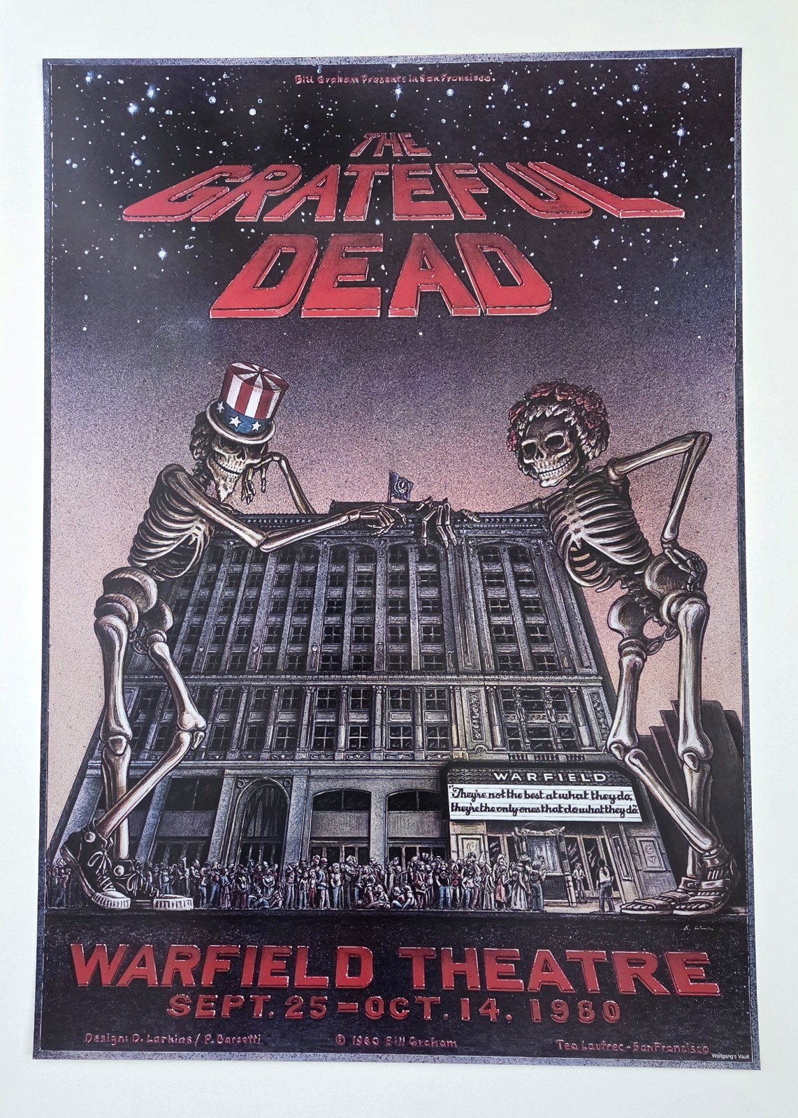 THE GRATEFUL DEAD Concert Poster Warfield Theatre S.F. 2nd Printing 20-3/8 x 29"