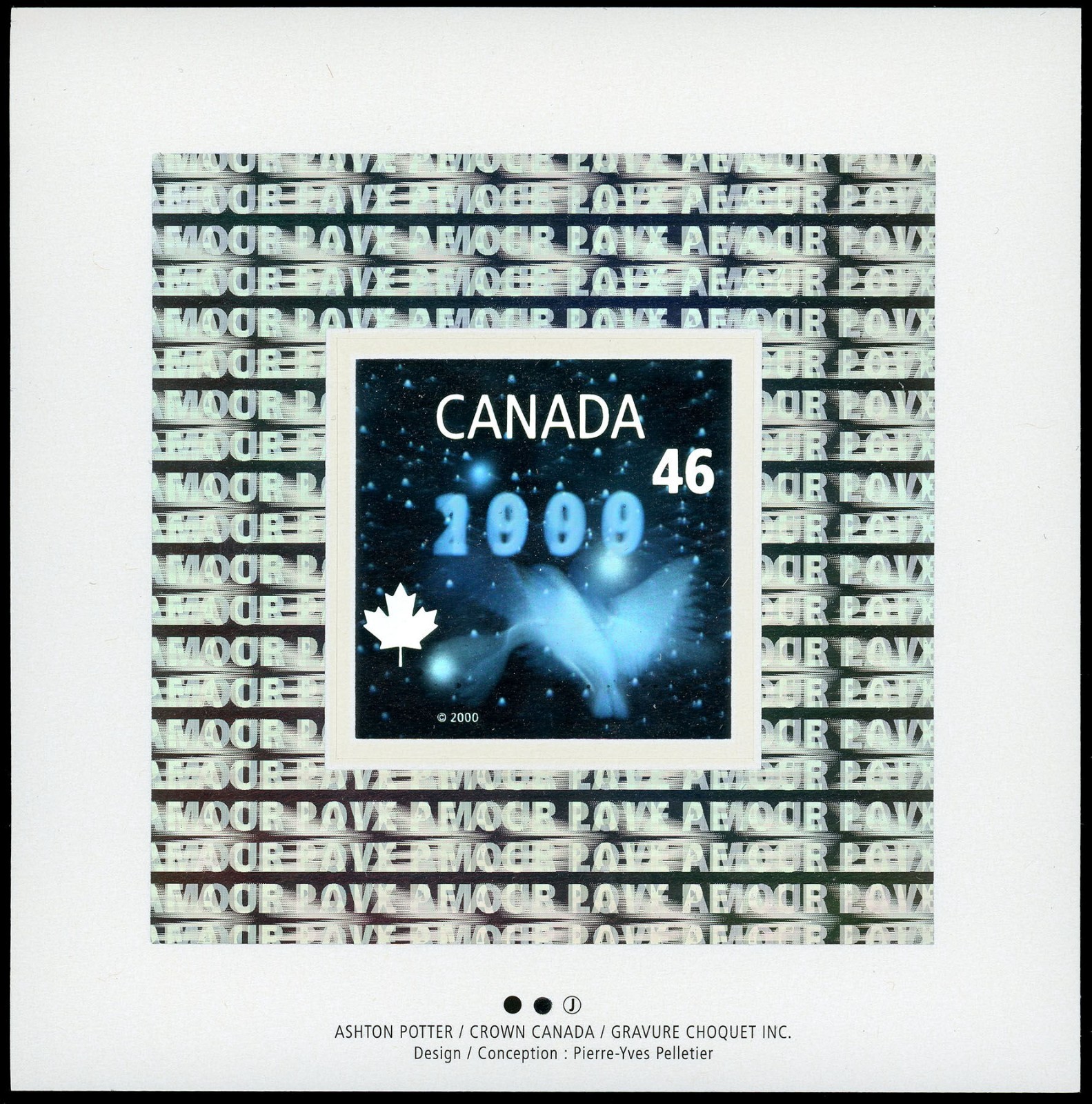 Canada Stamps Souvenir Sheet of 1, Dove (Hologram), #1812i MNH