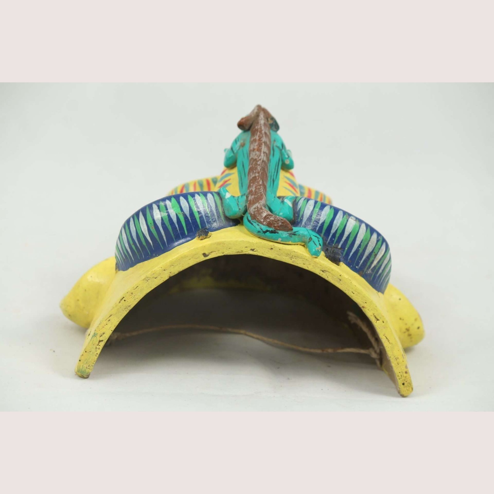 Vintage Mexican Ceramic Hanging Lizard Mask Ortega, Yellow