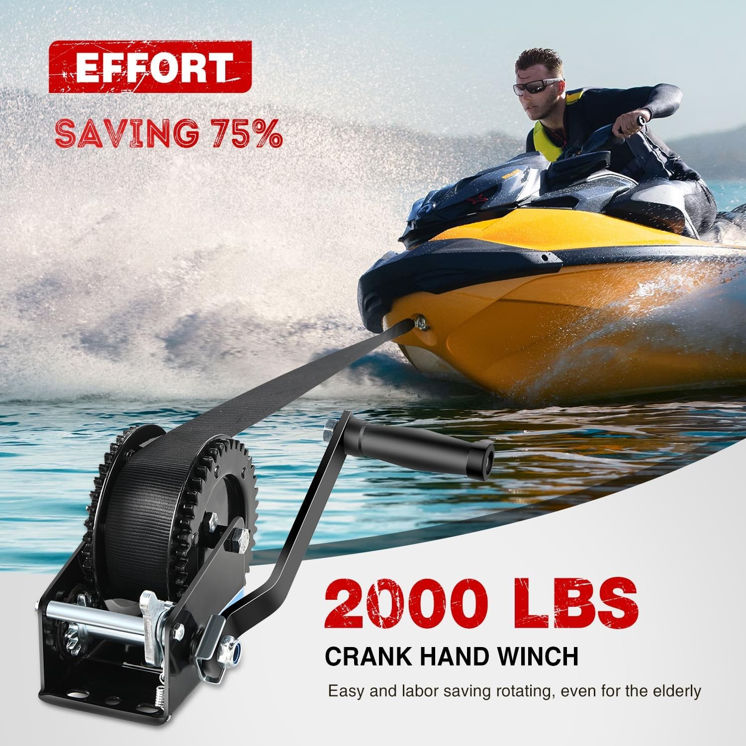 Nilight Boat Trailer Winch 2000 Lbs Hand Crank Winch Heavy Duty Boat Winches