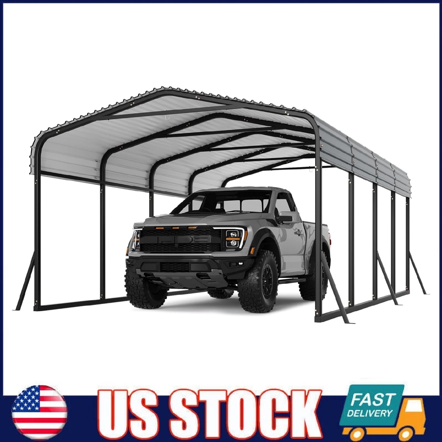 12'x20' Metal Carport, Heavy Duty Galvanized Steel Roof Canopy Car Shelter Truck