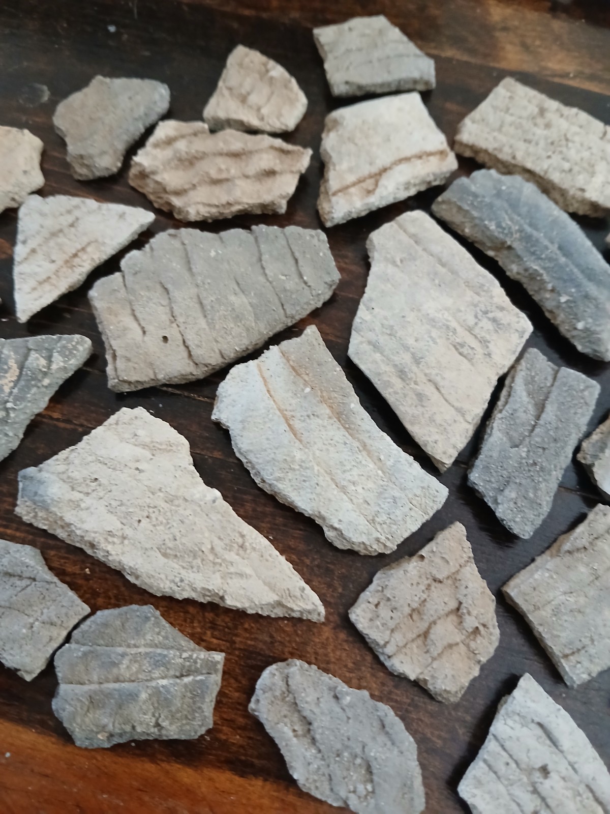 Lot of thirty authentic Anasazi pottery shards all corrugated New Mexico