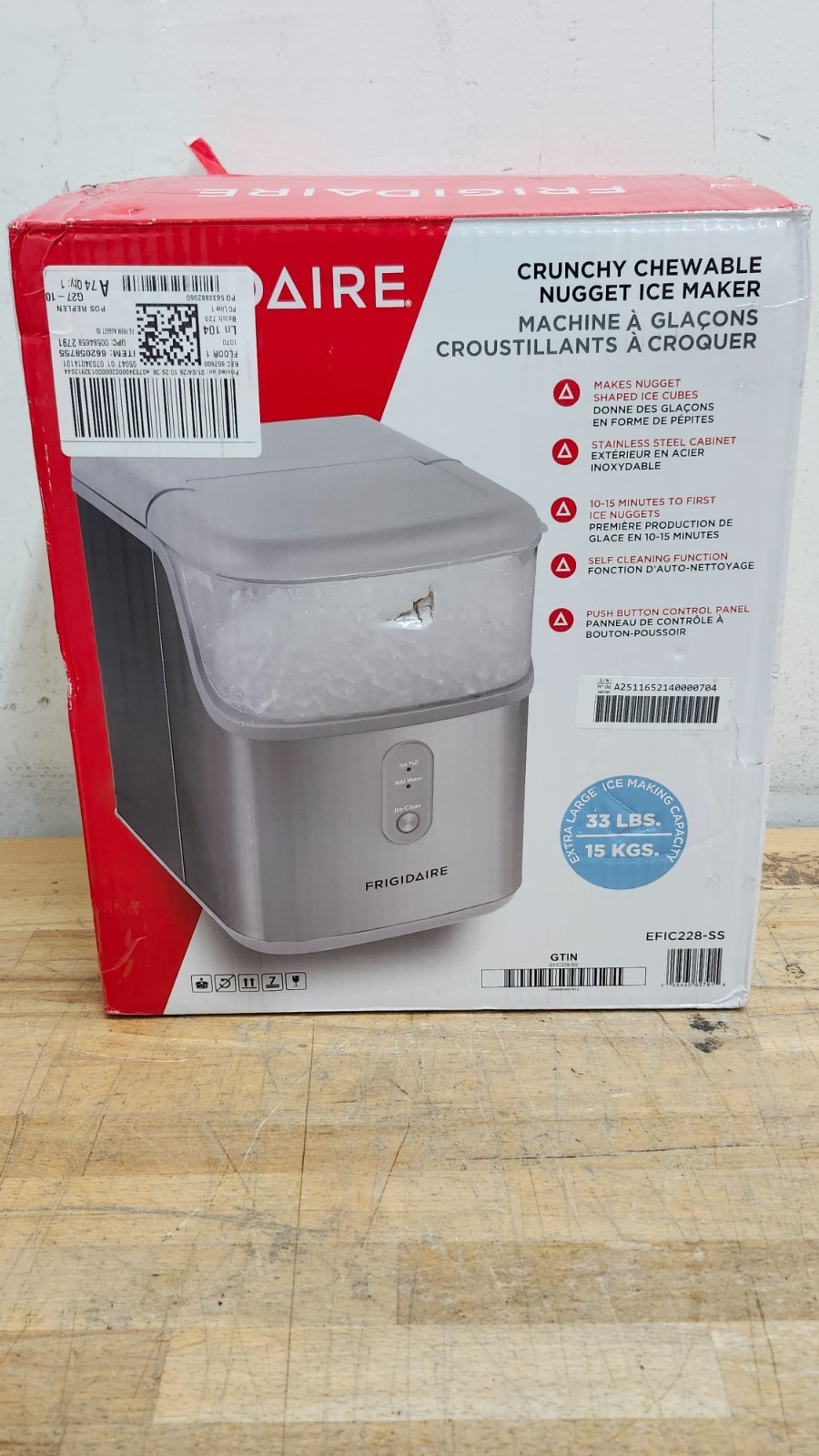 Frigidaire 33 lbs Capacity Nugget Ice Maker, Stainless Steel EFIC228 - Open Box