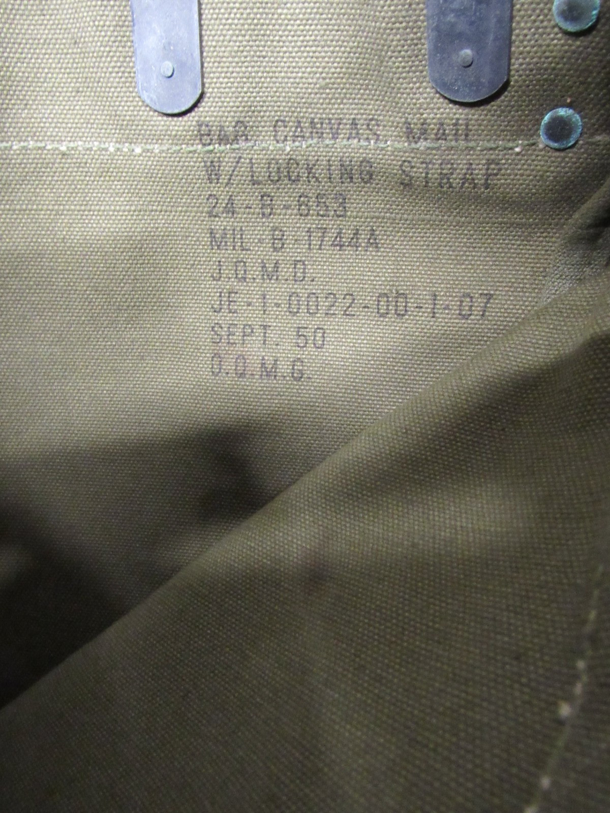 Korean War Era US Mail Bag w/ Locking Strap Canvas 1950 Dated Post WW2