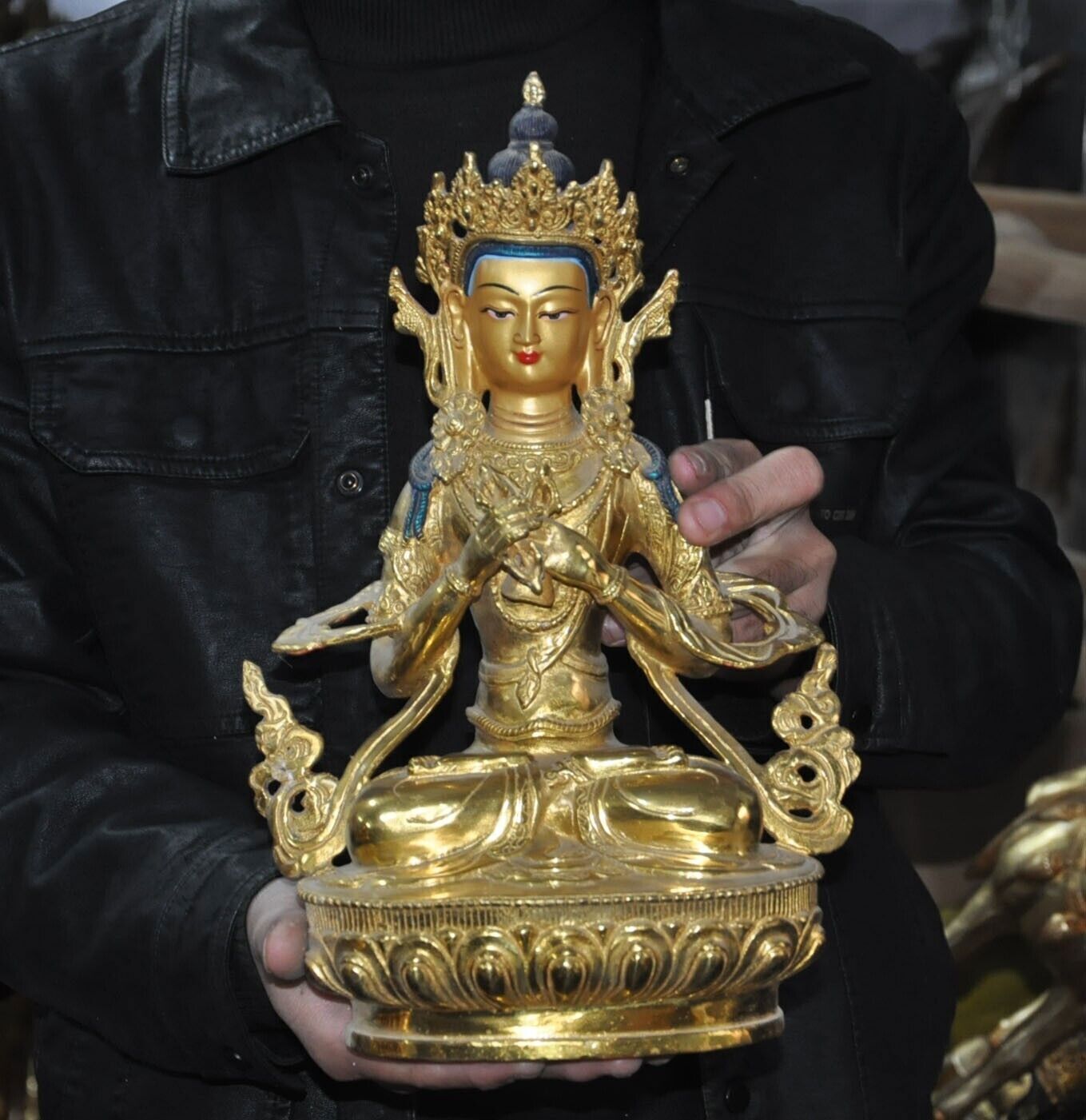 13.2" Tibetan ancient temple bronze Gilt Vajrasattva Tara Kwan-Yin Buddha statue