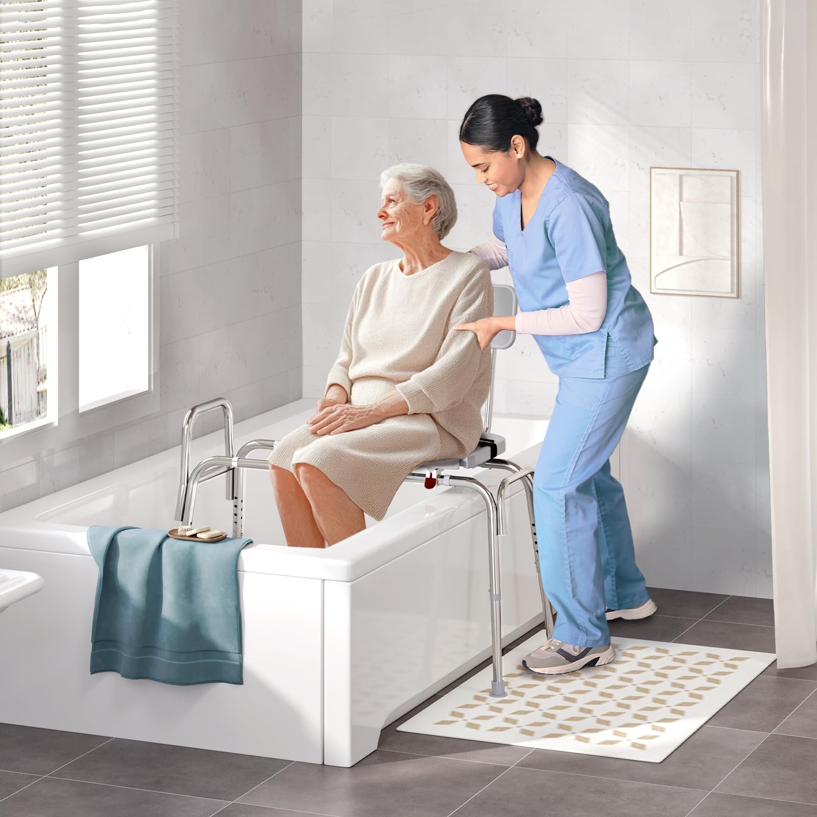 400lb Sliding Tub Transfer Bench Shower Chair with Backrest