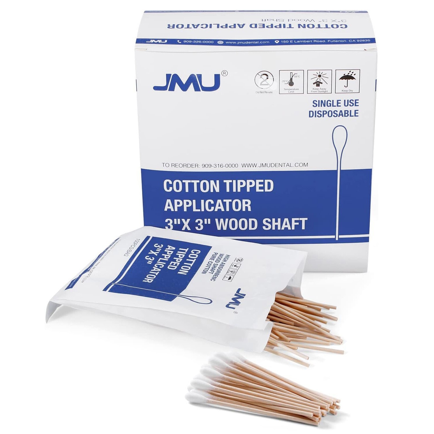 1000Pcs(10 bags) JMU Cotton Swabs Q Tip Applicators Wooden Handle Medical use 3"