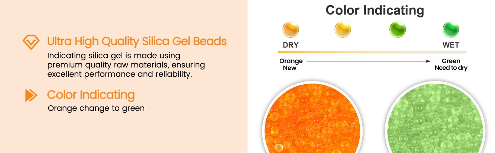 9 LBS Adsorbco Desiccant Beads, Indicating Silica Gel Beads (Orange to Green）