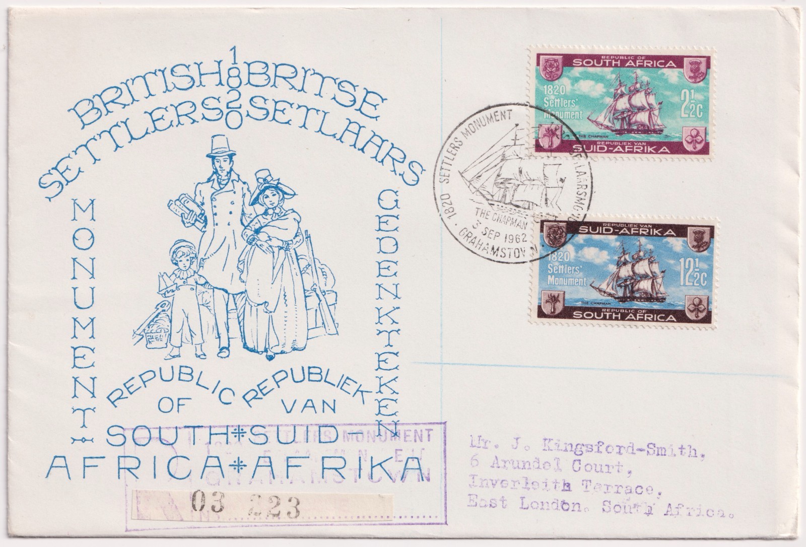 1962 South Africa 1820 Settlers Monument Grahamstown Cover FDC