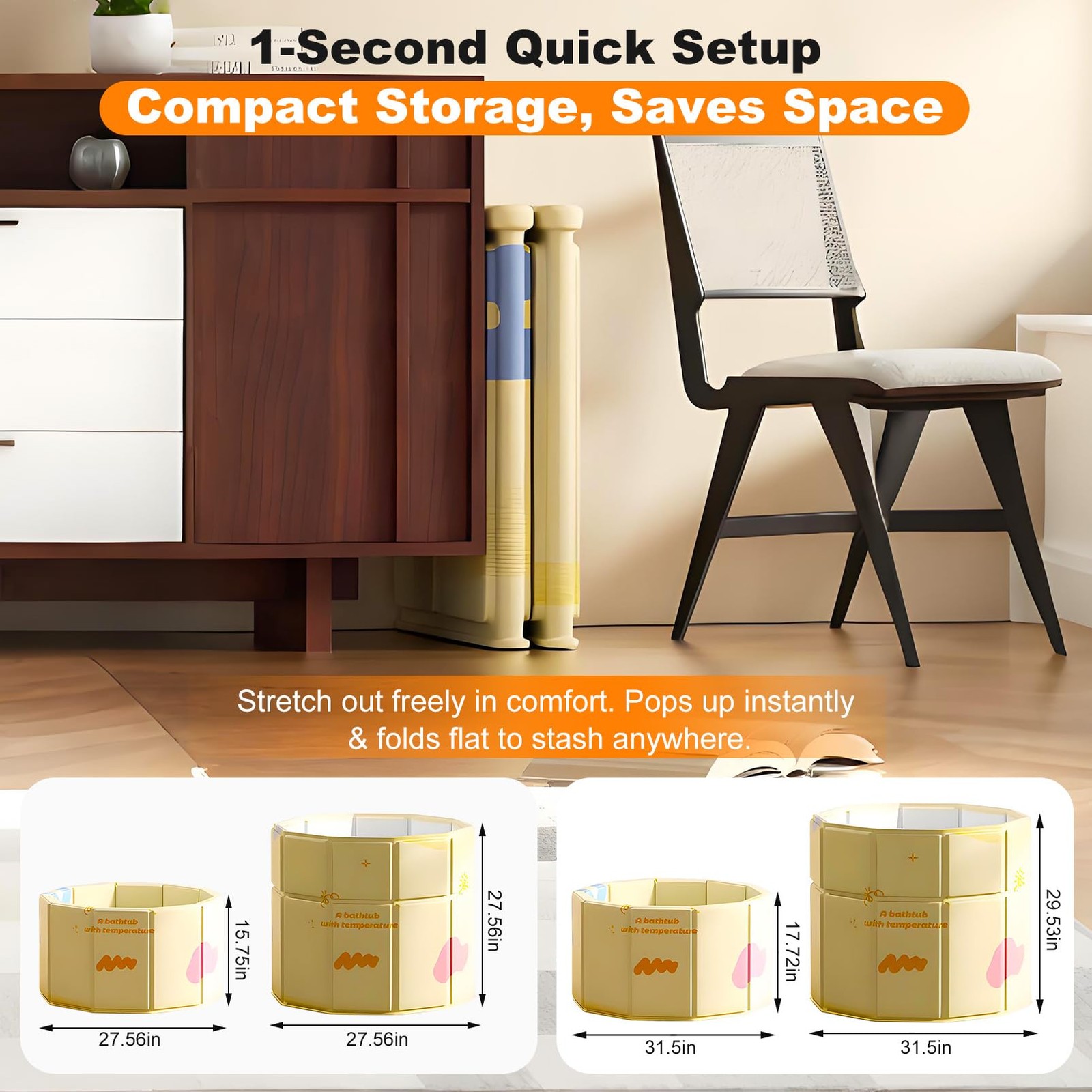 Portable Bathtub for Adult 27.5"x27.5" Collapsible Cold Plunge Bathtub Foldab...