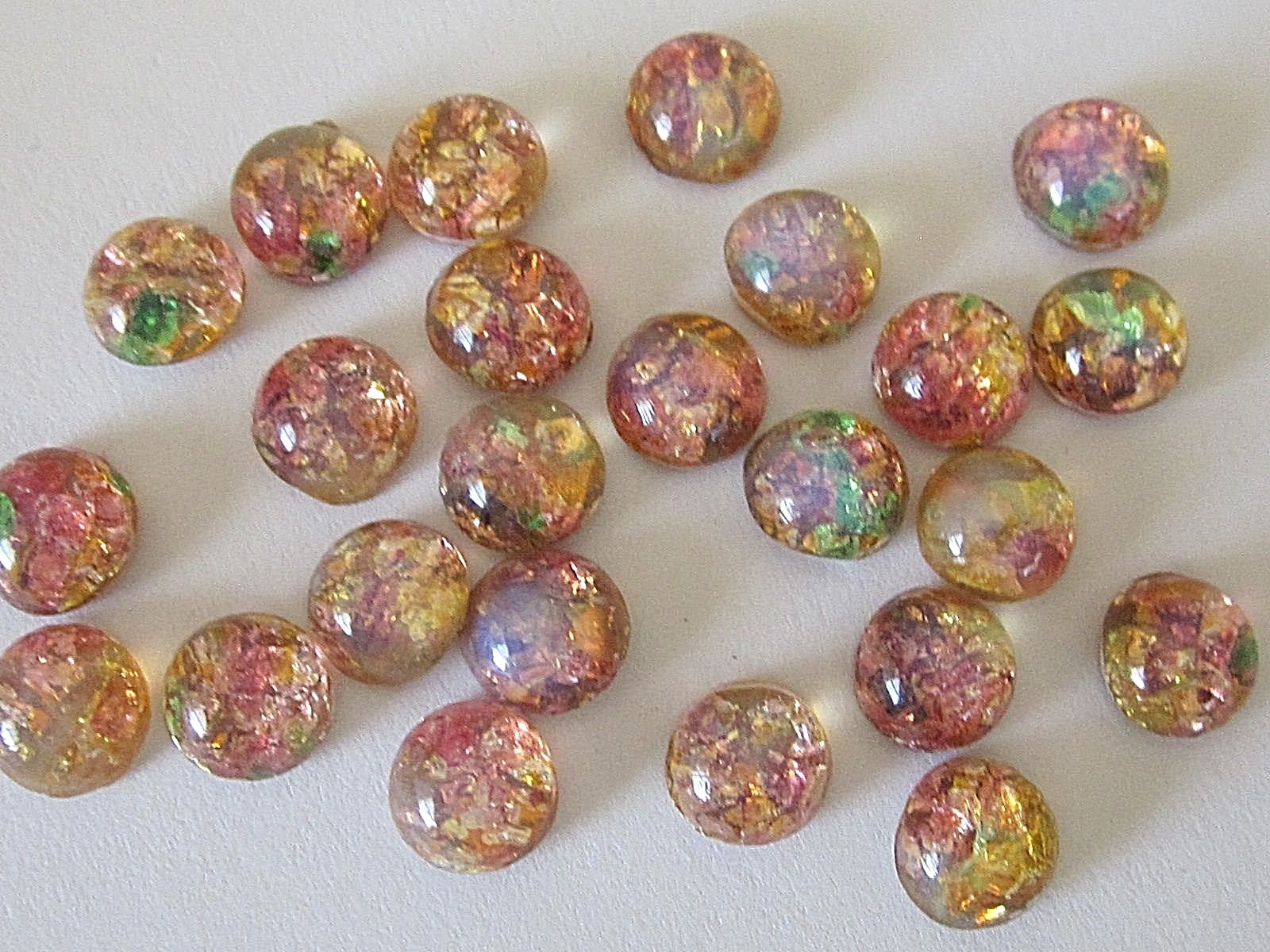 24pc VTG GLASS FIRE OPAL 7mm JAPAN CAB FLAT BACK LOT STONE JEWELRY REPAIR CRAFTS