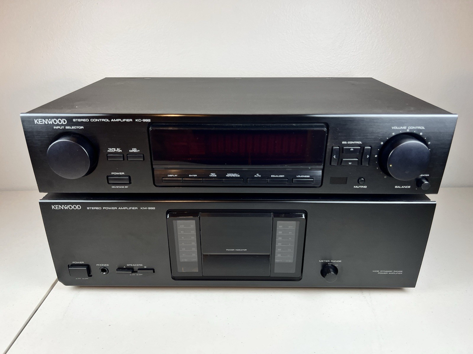 Vintage Kenwood KM-992 Stereo Power Amplifier & KC-992 Control Amplifier Tested